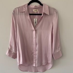 L'AGENCE Blush Satin Button Down Shirt